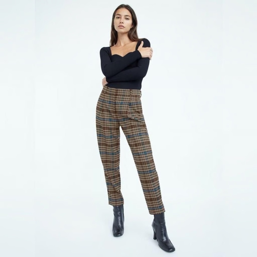 Aritzia Babaton Hawthorne Brown Plaid Pants NWOT